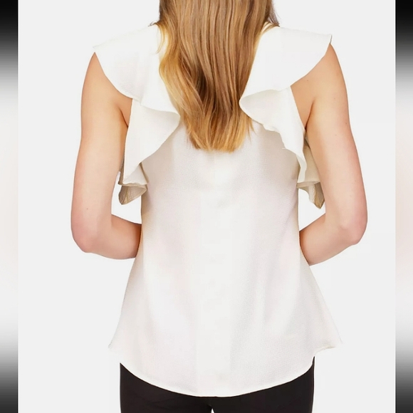 MICHAEL Michael Kors | Ruffle Cap Sleeve Chain Collar Satin Top - Picture 4 of 5